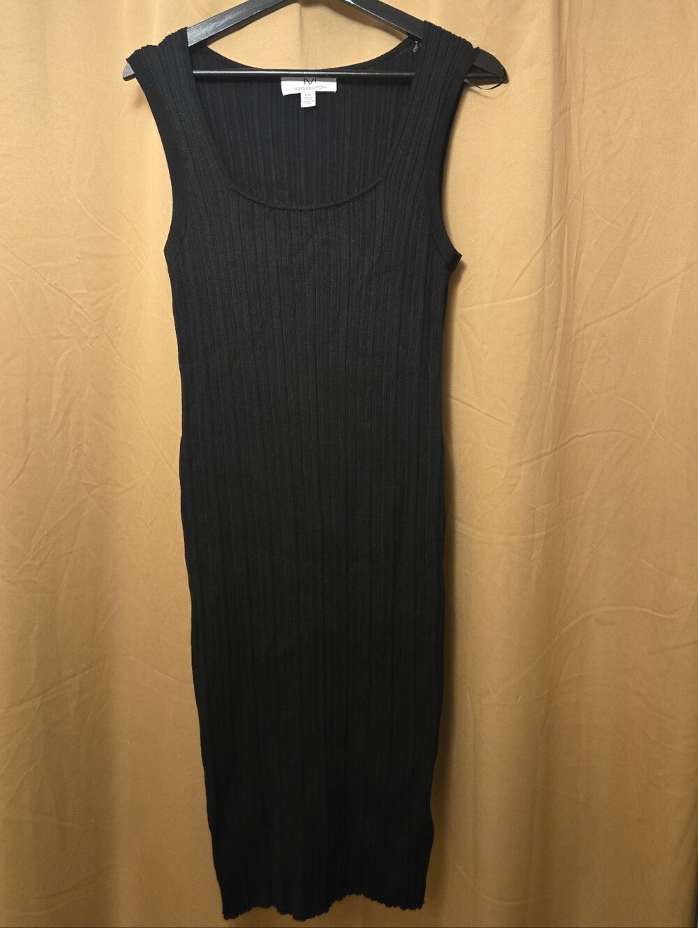 Magaschoni ribbed knit sleeveless midi dress in black Size Large